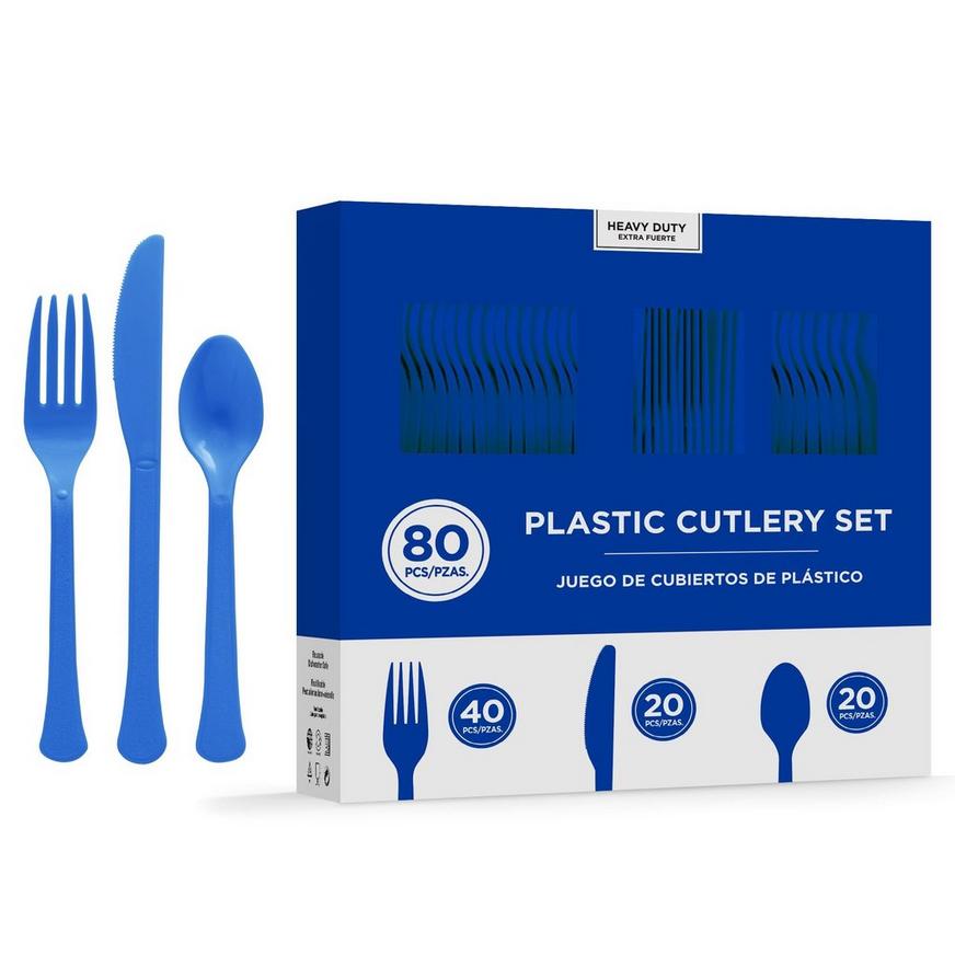 Royal Blue Heavy-Duty Plastic Cutlery Set for 20 Guests, 80ct